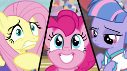 Size: 1280x720 | Tagged: safe, screencap, fluttershy, pinkie pie, wind sprint, earth pony, pegasus, pony, common ground, varying degrees of want