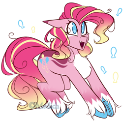 Size: 1250x1250 | Tagged: safe, artist:mediasmile666, edit, part of a set, pinkie pie, earth pony, pony, balloon, chest fluff, coat markings, colored hooves, cropped, cutie mark, female, floppy ears, looking up, mare, open mouth, rainbow power, redesign, simple background, smiling, solo, unshorn fetlocks, white background