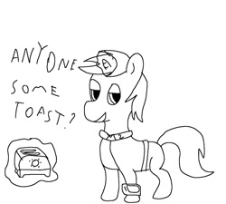 Size: 1000x900 | Tagged: safe, artist:amateur-draw, oc, oc only, oc:littlepip, pony, unicorn, fallout equestria, black and white, clothes, fanfic, fanfic art, female, glowing horn, grayscale, hooves, horn, levitation, magic, mare, monochrome, ms paint, pipbuck, simple background, solo, telekinesis, toaster, toaster repair pony, vault suit, white background