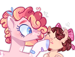 Size: 1200x911 | Tagged: safe, artist:jxst-alexa, pinkie pie, oc, oc:cheesecake strawberry, pony, baby, baby pony, base used, boop, offspring, parent:cheese sandwich, parent:pinkie pie, parents:cheesepie, simple background, transparent background