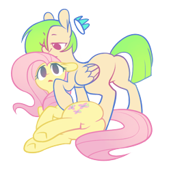 Size: 1000x1000 | Tagged: safe, artist:illiuminc, fluttershy, oc, oc:illium, pegasus, pony, duo, simple background, transparent background