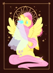 Size: 1024x1418 | Tagged: safe, artist:matchamart, fluttershy, pegasus, pony, crown, cute, female, flower, hoof shoes, jewelry, mare, regalia, shyabetes, solo, spread wings, wedding veil, wings