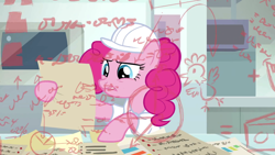 Size: 1920x1080 | Tagged: safe, screencap, pinkie pie, bird, chicken, earth pony, pony, the last laugh, arrow, cheese, female, food, formula