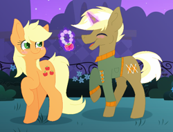 Size: 698x534 | Tagged: safe, artist:1spoonfulofsuga, applejack, trenderhoof, earth pony, pony, female, male, shipping, straight, trenderjack