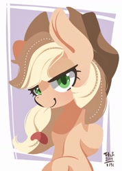 Size: 1155x1620 | Tagged: safe, artist:tohupo, applejack, earth pony, pony, cowboy hat, female, hat, smiling, solo, stetson