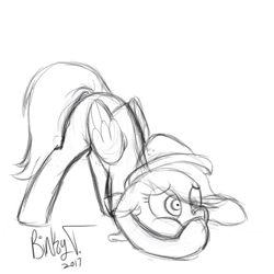 Size: 1500x1500 | Tagged: safe, artist:binkyt11, derpibooru exclusive, daring do, pegasus, pony, 2017, black and white, face down ass up, female, grayscale, imminent vomiting, mare, monochrome, sick, simple background, sketch, sketch dump, white background, wip