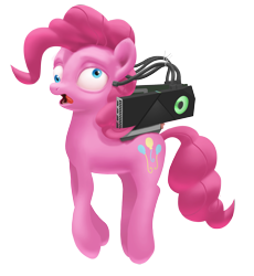 Size: 2091x2276 | Tagged: safe, artist:amarthgul, pinkie pie, cyborg, earth pony, pony, atg 2019, derp, graphics card, newbie artist training grounds, simple background, solo, transparent background, video card, wat, wires