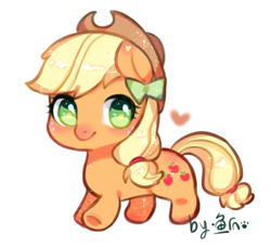 Size: 1748x1594 | Tagged: safe, artist:鱼爪, applejack, earth pony, pony, bow, chibi, cute, female, hair bow, heart, jackabetes, mare, solo