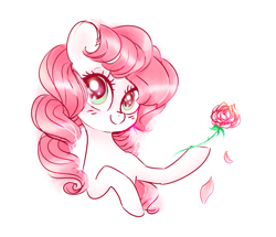 Size: 3916x3360 | Tagged: safe, artist:pinkablue, desert rose, earth pony, pony, g3, bust, female, flower, generation leap, hoof hold, mare, petals, rose, simple background, smiling, solo, white background