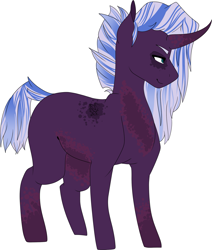 Size: 1959x2306 | Tagged: safe, artist:midnight-drip, oc, oc only, oc:paradox, alicorn, pony, curved horn, magical lesbian spawn, male, offspring, parent:princess luna, parent:tempest shadow, parents:tempestluna, simple background, solo, stallion, white background, wing stubs