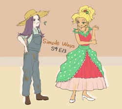 Size: 933x827 | Tagged: safe, artist:yakieringi014, applejack, rarity, human, equestria girls, simple ways, applejewel, clothes, dress, equestria girls interpretation, female, freckles, hat, high heels, rarihick, scene interpretation, shoes