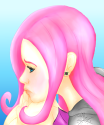 Size: 720x864 | Tagged: safe, artist:rain-hatchett, fluttershy, human, clothes, female, humanized, pink hair, solo