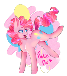 Size: 1789x2041 | Tagged: safe, artist:sweet-game, pinkie pie, earth pony, pony, abstract background, colored pupils, cute, cutie mark background, diapinkes, female, heart, heart eyes, mare, open mouth, solo, wingding eyes