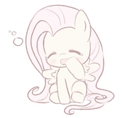 Size: 1125x1088 | Tagged: safe, artist:pwurrs, fluttershy, pegasus, pony, bubble, chibi, cute, eyes closed, open mouth, pastel, shyabetes, simple background, sleepy, solo, teary eyes, white background, yawn