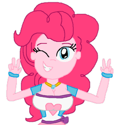 Size: 513x543 | Tagged: safe, artist:logan jones, pinkie pie, equestria girls, adorasexy, breasts, cute, double peace sign, element of laughter, female, jewelry, necklace, one eye closed, pinkie pies, sexy, simple background, smiling, transparent background, wink