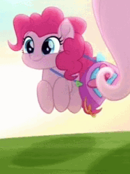 Size: 335x447 | Tagged: safe, screencap, fluttershy, pinkie pie, earth pony, pegasus, pony, rainbow roadtrip, animated, cropped, cute, diapinkes, female, mare, pinkie being pinkie, ponk, pronking, solo focus, weapons-grade cute