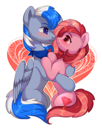 Size: 2000x2500 | Tagged: safe, artist:lispp, oc, oc only, pony, commission, female, heart, looking at each other, male, mare, oc x oc, shipping, simple background, smiling, stallion, straight, white background, ych result