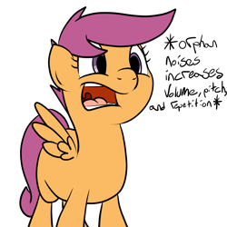 Size: 2000x2000 | Tagged: safe, artist:bennimarru, scootaloo, descriptive noise, female, flat colors, orphan, simple background, solo, white background