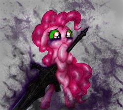 Size: 3000x2673 | Tagged: safe, artist:rurihal, pinkie pie, earth pony, pony, corrupted, crossover, dark souls, sword, weapon