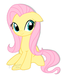 Size: 728x911 | Tagged: safe, artist:kimidorima, fluttershy, pegasus, pony, cute, female, floppy ears, mare, shyabetes, signature, simple background, sitting, solo, transparent background