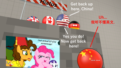 Size: 1920x1080 | Tagged: safe, anonymous artist, cheese sandwich, pinkie pie, pony, the last laugh, 3d, canada, china, chinese, germany, hiatus, metaphor, polandball, source filmmaker, translated in the description, united kingdom, united states