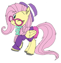 Size: 992x1024 | Tagged: safe, artist:danksailor, fluttershy, pegasus, pony, fake it 'til you make it, alternate hairstyle, cute, fluffy, hipstershy, one eye closed, outfit, solo, wink