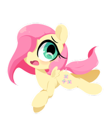 Size: 500x587 | Tagged: safe, artist:penpale-heart, fluttershy, pegasus, pony, chibi, cute, hair over one eye, open mouth, shyabetes, simple background, solo, transparent background