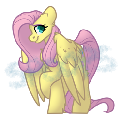 Size: 900x900 | Tagged: safe, artist:spoopygander, fluttershy, pegasus, pony, chest fluff, cute, ear fluff, female, leg fluff, mare, outline, shyabetes, smiling, solo, watermark, wings