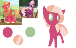 Size: 1030x654 | Tagged: safe, artist:angelstar000, big macintosh, cheerilee, oc, oc:happy blossom, earth pony, pony, color palette, offspring, parent:big macintosh, parent:cheerilee, parents:cheerimac, simple background, white background