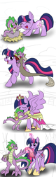 Size: 1400x4400 | Tagged: safe, artist:geraritydevillefort, spike, twilight sparkle, twilight sparkle (alicorn), unicorn twilight, alicorn, dragon, pony, unicorn, baby, baby spike, clothes, comic, crown, crying, dragon egg, dress, duo, female, filly, glowing horn, jewelry, magic, male, mama twilight, mare, older, older spike, older twilight, regalia, simple background, smiling, tears of joy, telekinesis, ultimate twilight, white background