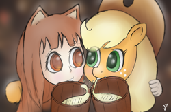 Size: 2000x1300 | Tagged: safe, artist:vladislav_180, applejack, earth pony, pony, horo, spice and wolf