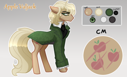 Size: 1142x693 | Tagged: safe, artist:sugaryicecreammlp, applejack, earth pony, pony, clothes, jean valjean, les miserables, reference sheet, solo