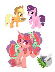 Size: 2532x3312 | Tagged: safe, artist:lemonkaiju, applejack, sugar belle, earth pony, pony, unicorn, female, food, magical lesbian spawn, mare, offspring, parent:applejack, parent:sugar belle, parents:sugarjack, pie, simple background, sugarjack, transparent background