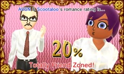 Size: 400x240 | Tagged: safe, scootaloo, angry video game nerd, compatibility tester, crack shipping, mii, miified, shipping, tomodachi life, wat