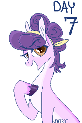 Size: 200x300 | Tagged: safe, artist:creeate97, suri polomare, earth pony, pony, colored hooves, ear fluff, female, mare, pixel art, raised hoof, signature, simple background, solo, white background