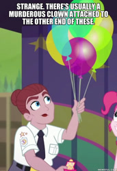 Size: 600x877 | Tagged: safe, edit, edited screencap, screencap, pinkie pie, better together, equestria girls, five lines you need to stand in, balloon, it, security guard, the addams family