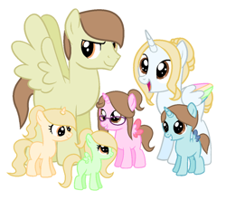 Size: 1024x906 | Tagged: safe, artist:cindydreamlight, oc, oc only, oc:cindy, alicorn, pegasus, pony, unicorn, colored wings, family, female, filly, multicolored wings, simple background, white background