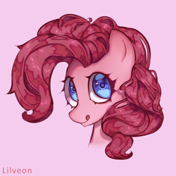 Size: 1900x1900 | Tagged: safe, artist:lilveon, pinkie pie, earth pony, pony, bust, cute, diapinkes, female, head, mare, portrait, simple background, smiling, solo, tongue out