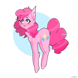 Size: 768x768 | Tagged: safe, artist:spacestar-ray, pinkie pie, earth pony, pony, :p, abstract background, cheek fluff, chest fluff, cloven hooves, colored hooves, cute, diapinkes, ear fluff, leg fluff, solo, tongue out