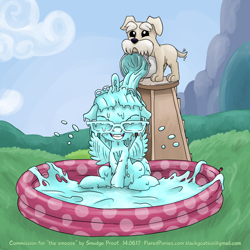 Size: 1000x1000 | Tagged: safe, artist:smudge proof, ripley, smooze, zippoorwhill, dog, goo, commission, gloop, gunge, happy, kiddie pool, ladder, messy, outdoors, slime, swimming pool