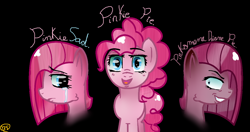 Size: 1280x674 | Tagged: safe, pinkie pie, pony, black background, crying, evil, open mouth, pinkamena diane pie, simple background