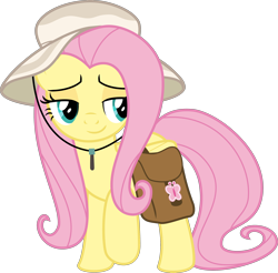 Size: 3046x3000 | Tagged: safe, artist:sollace, fluttershy, pegasus, pony, daring doubt, .svg available, cute, hat, raised hoof, saddle bag, shyabetes, simple background, smiling, solo, transparent background, vector