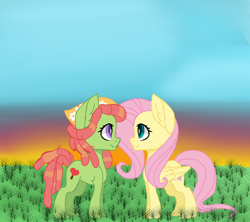 Size: 1500x1334 | Tagged: safe, derpibooru exclusive, fluttershy, tree hugger, earth pony, pegasus, pony, base used, female, flutterhugger, lesbian, shipping