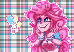 Size: 2480x1754 | Tagged: safe, artist:blue-black8raven, pinkie pie, equestria girls, clothes, female, pink hair, pink skin, smiling, solo