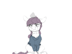 Size: 1600x1200 | Tagged: safe, artist:celestiawept, boulder (pet), maud pie, earth pony, pony, colored sketch, looking away, looking sideways, simple background, sitting, sitting on head, solo, white background