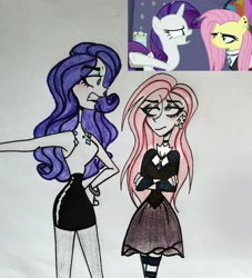 Size: 2779x3057 | Tagged: safe, artist:citi, screencap, fluttershy, rarity, human, fake it 'til you make it, fluttergoth, humanized, scene interpretation, screencap reference, traditional art