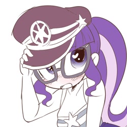 Size: 800x800 | Tagged: safe, artist:k-nattoh, sci-twi, twilight sparkle, better together, equestria girls, forgotten friendship, blushing, cap, clothes, cute, female, glasses, hat, heart eyes, looking at you, simple background, solo, swimsuit, twiabetes, white background, wingding eyes