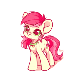 Size: 1731x1785 | Tagged: safe, artist:graypillow, roseluck, earth pony, pony, collar, cute, cuteluck, digital art, female, mare, pet tag, pony pet, rosepet, simple background, smiling, solo, standing, white background