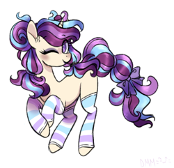 Size: 686x662 | Tagged: safe, artist:s1nb0y, oc, oc only, pony, unicorn, clothes, female, mare, one eye closed, simple background, socks, solo, striped socks, white background, wink