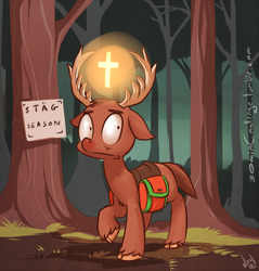 Size: 1000x1044 | Tagged: safe, artist:atryl, oc, oc only, oc:jagermeister, deer, 30 minute art challenge, alcohol, cross, jagermeister, solo, stag